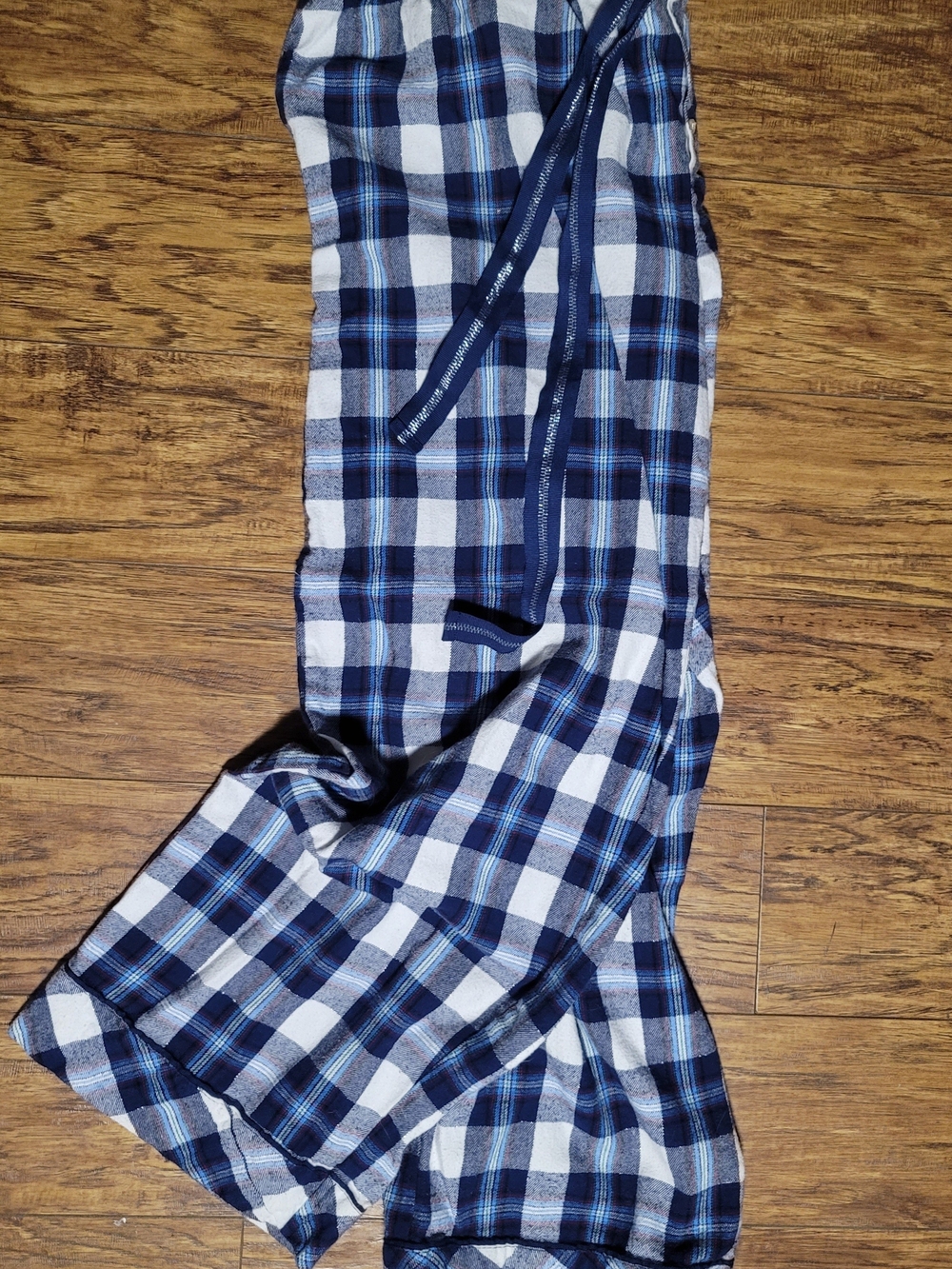 Womens Navy and White, Silver Metallic Threaded Plaid Pajama Pants - XL